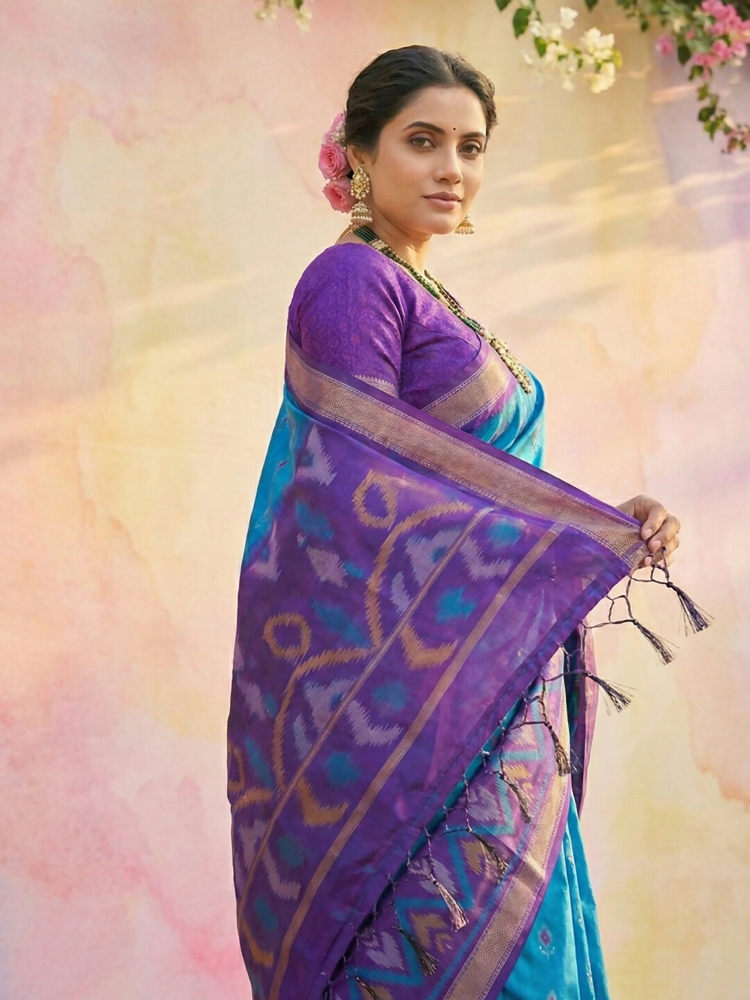 Blue Soft Silk Saree with Matching Silk Blouse Set