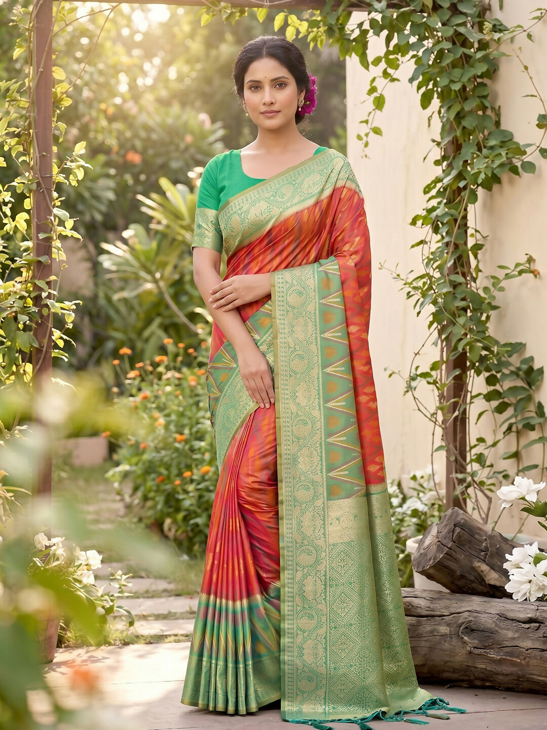 Mustard soft silk saree with matching blouse piece draped elegantly