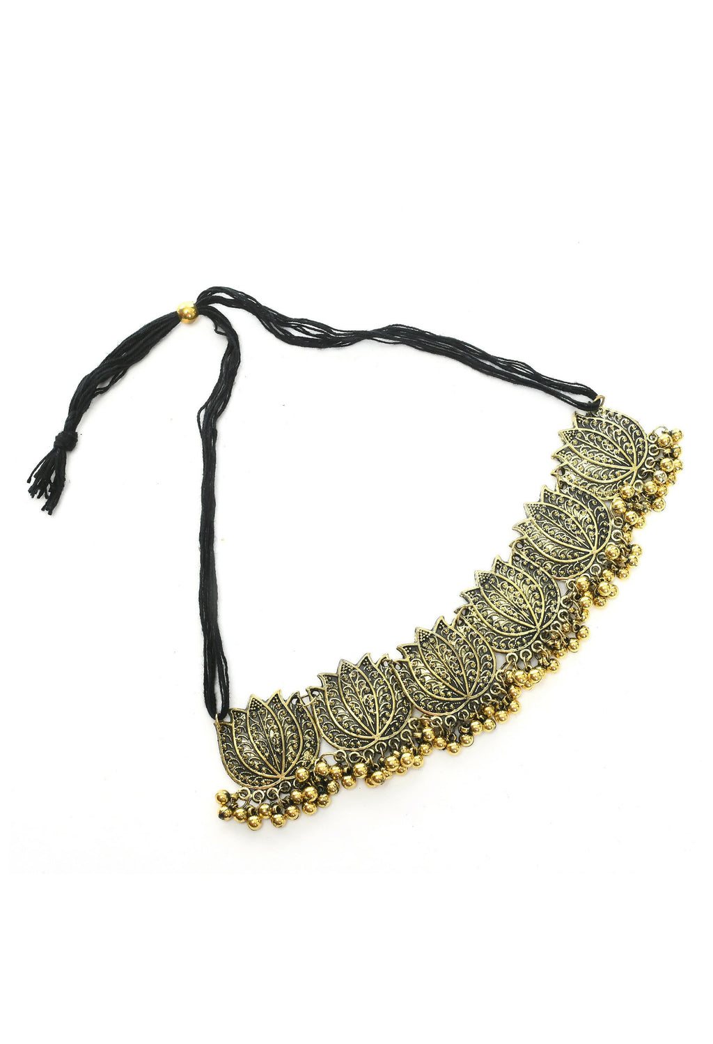 Gold-Polished Brass Lotus Design Choker Statement Necklace
