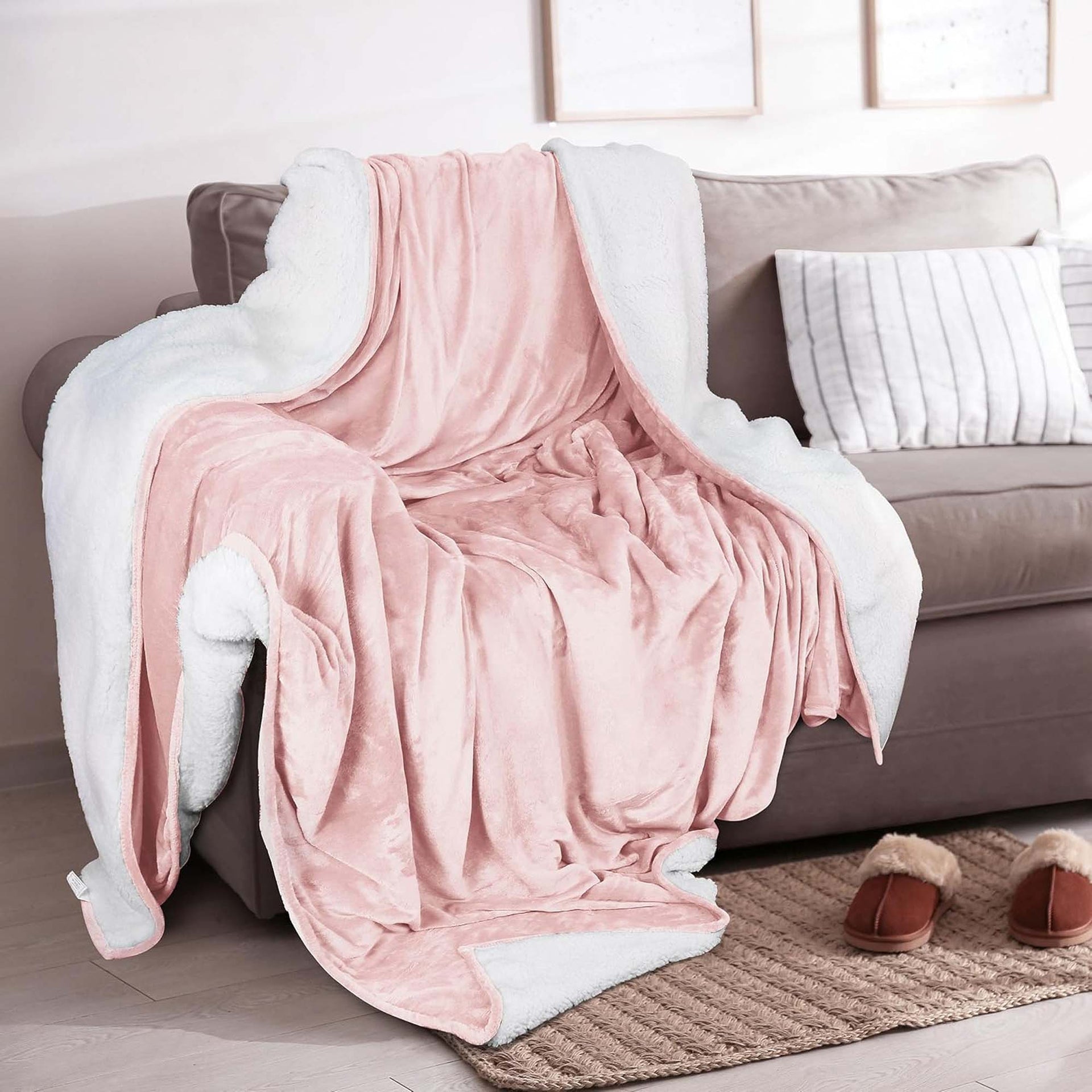 White Velvet Plush Sherpa Reversible Bed Blanket Ultra Soft - Image 17