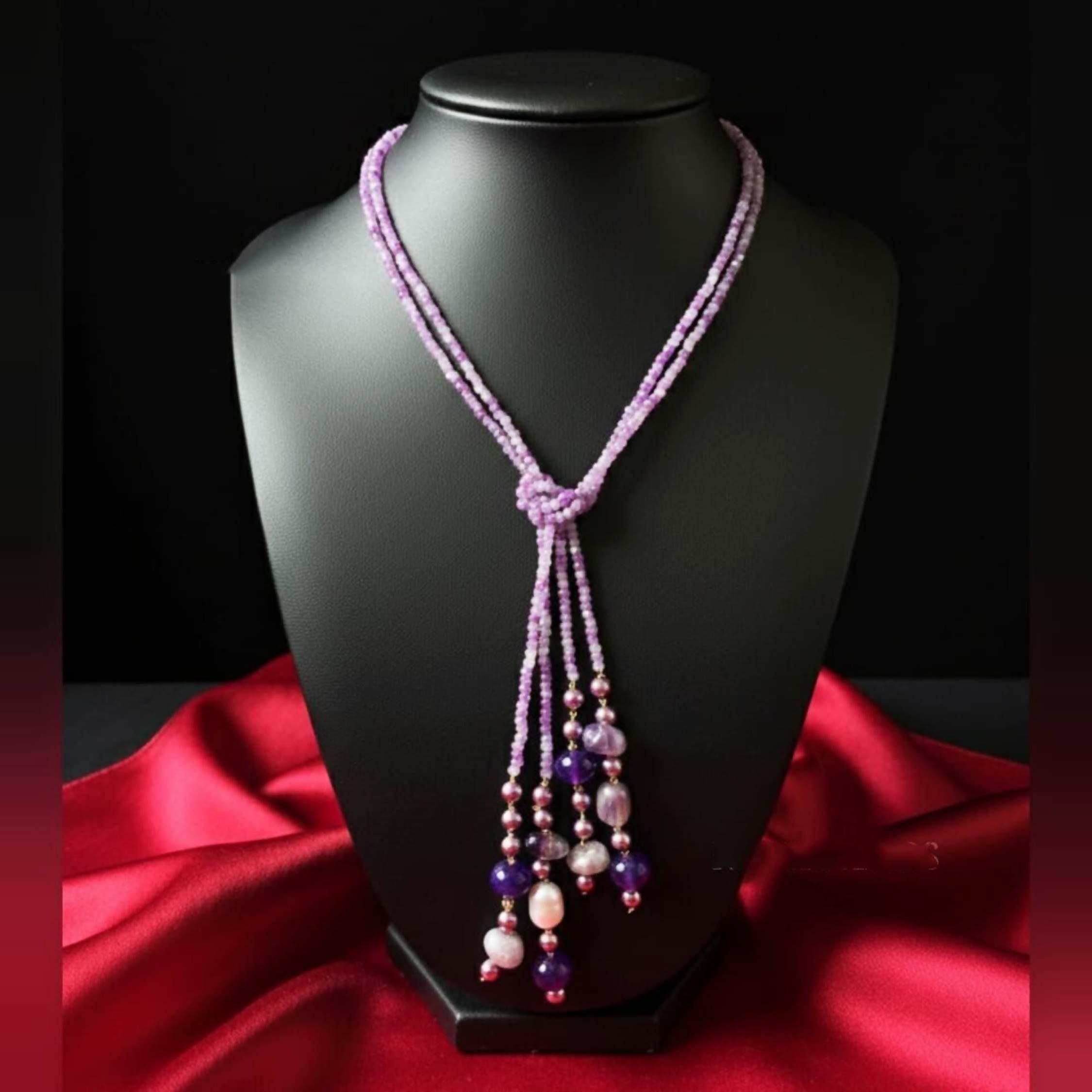 Joban Fashion Women Purple Adjustable 2-Line Long Beaded Statement Necklace
