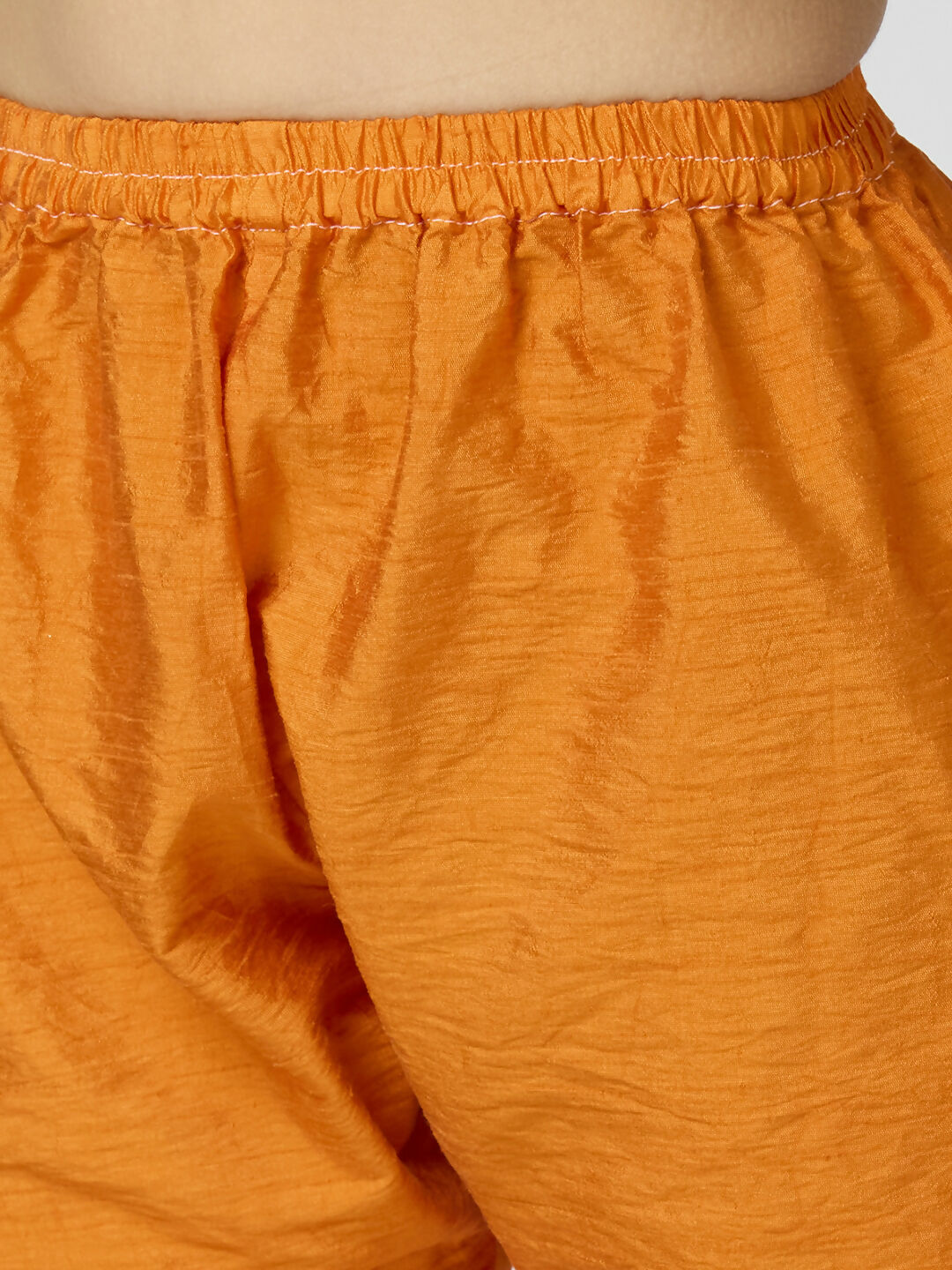 Boys Orange Chanderi Kurta Pyjama Set with Traditional Butta Work