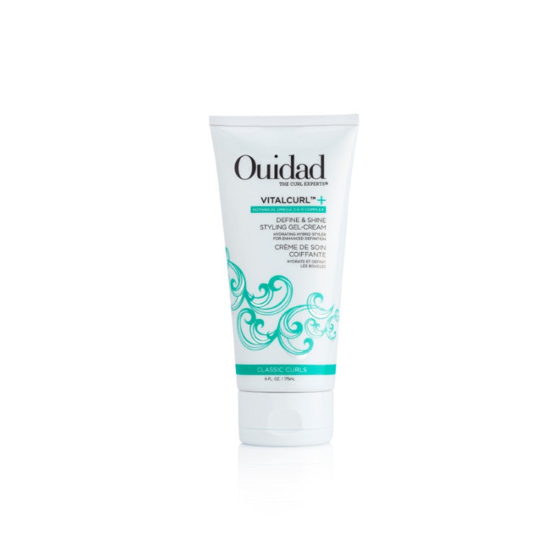 Ouidad VitalCurl Plus Define & Shine Styling Gel-Cream bottle, a hydrating hybrid styler for enhanced curl definition and shine.