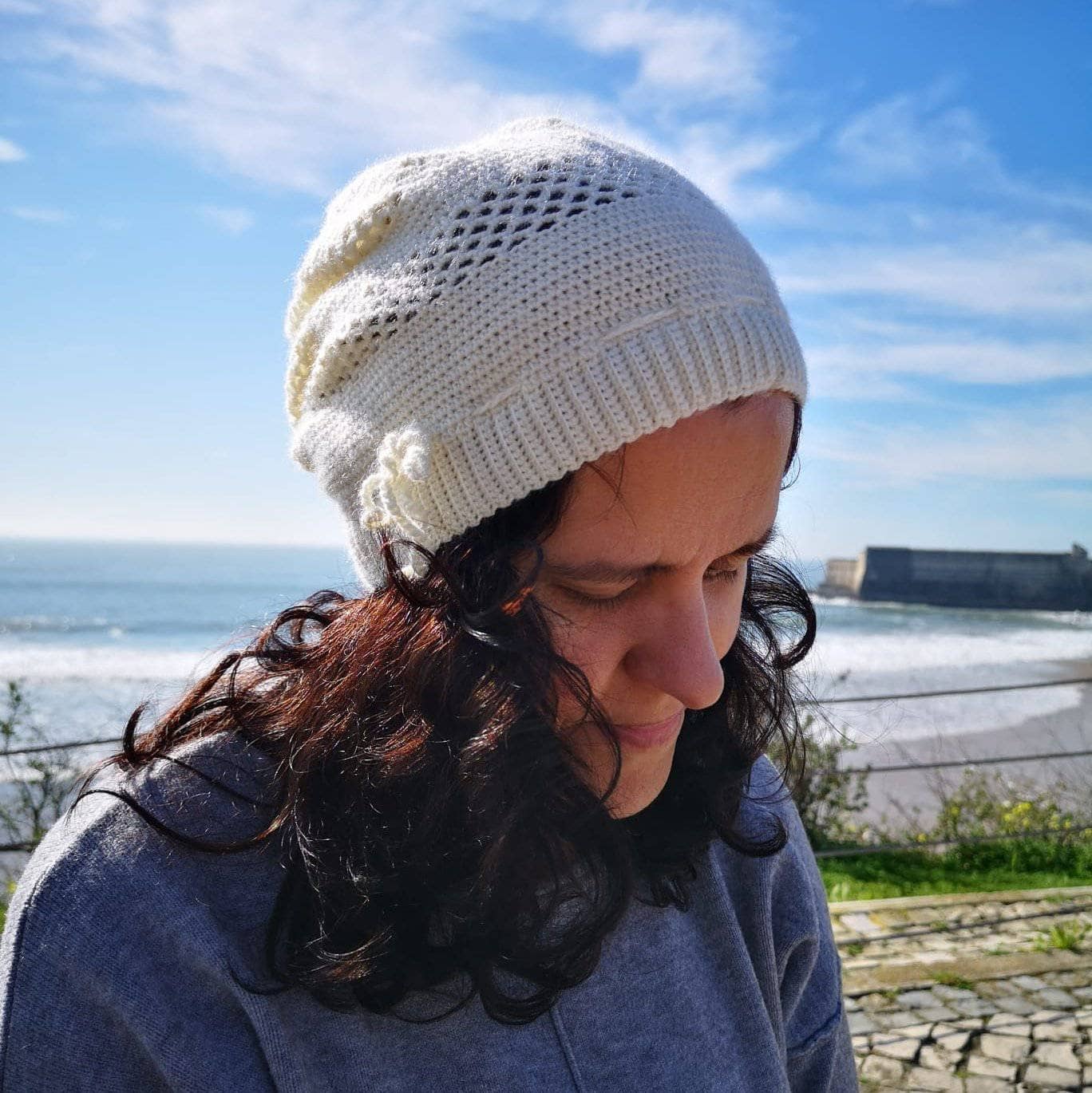 Out of the Snow Bohemian Crochet Beanie Pattern in Off-White