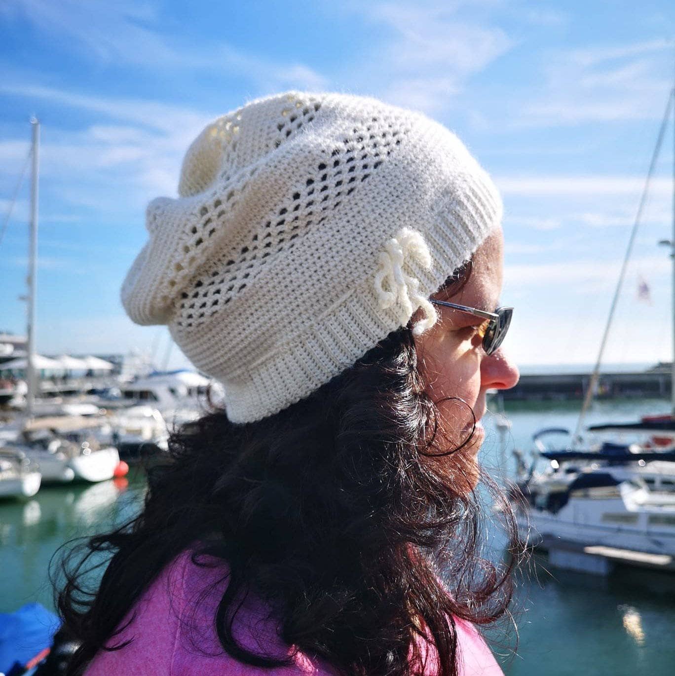 Out of the Snow Bohemian Crochet Beanie Pattern in Off-White