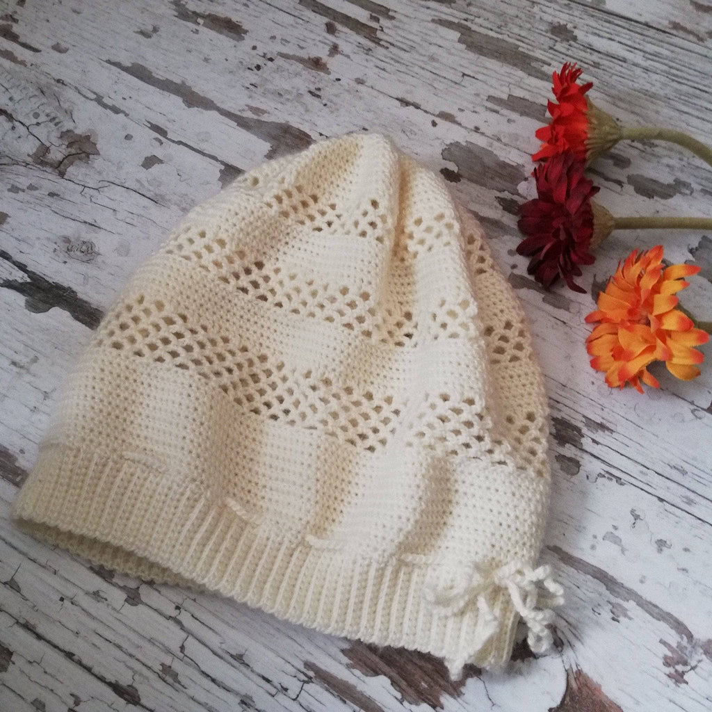 Out of the Snow Bohemian Crochet Beanie Pattern in Off-White
