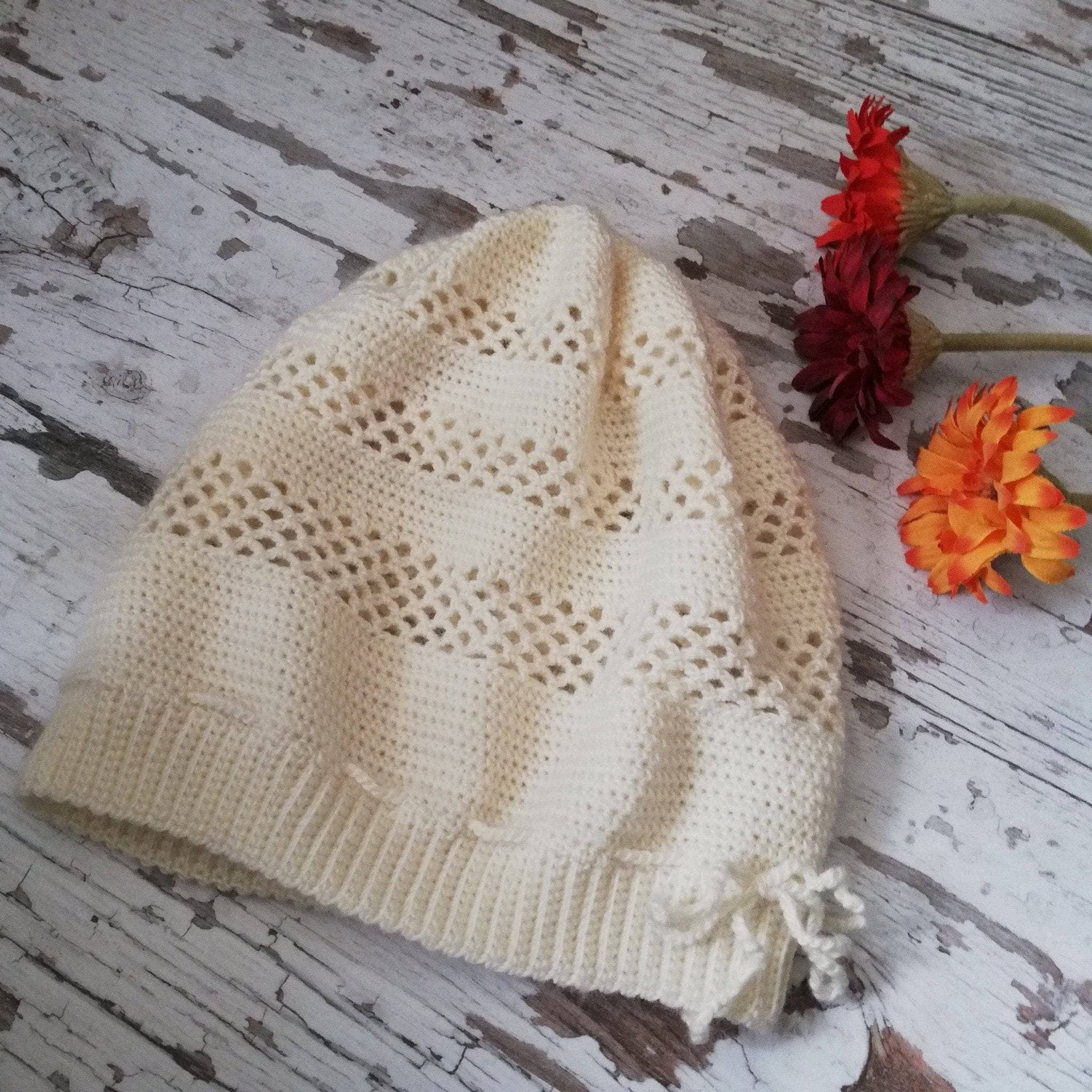 Out of the Snow Bohemian Crochet Beanie Pattern in Off-White