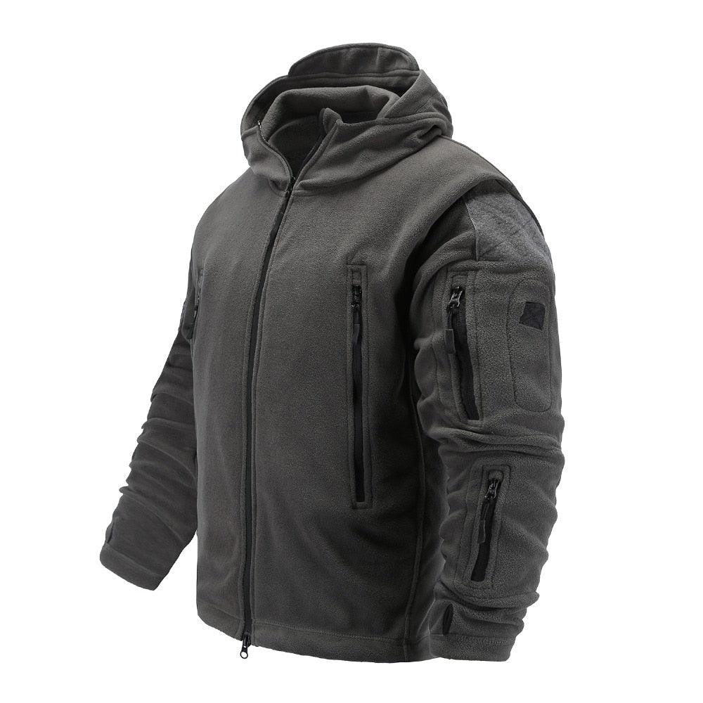 Men's Tactical Fleece Hooded Jacket Thermal Hiking Outdoor Coat