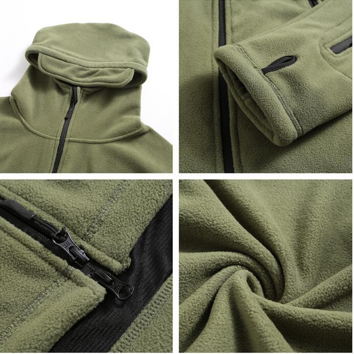 Men's Tactical Fleece Hooded Jacket Thermal Hiking Outdoor Coat
