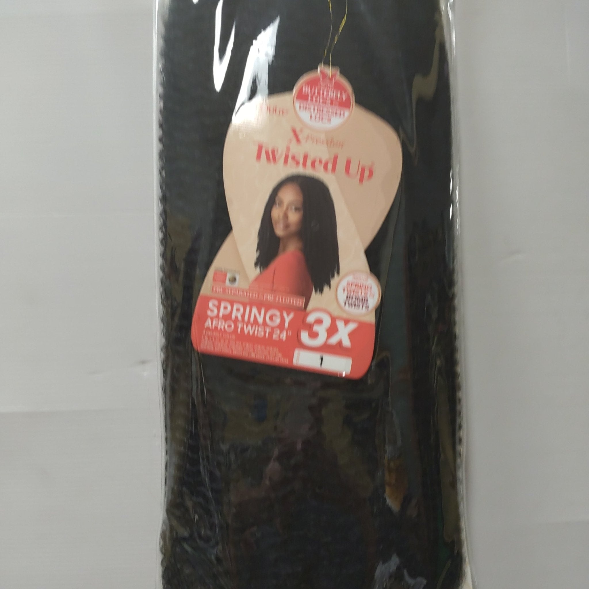 Outre X-Pression Twisted Up 3X Springy Afro Twist 24 inch crochet hair extensions in packaging