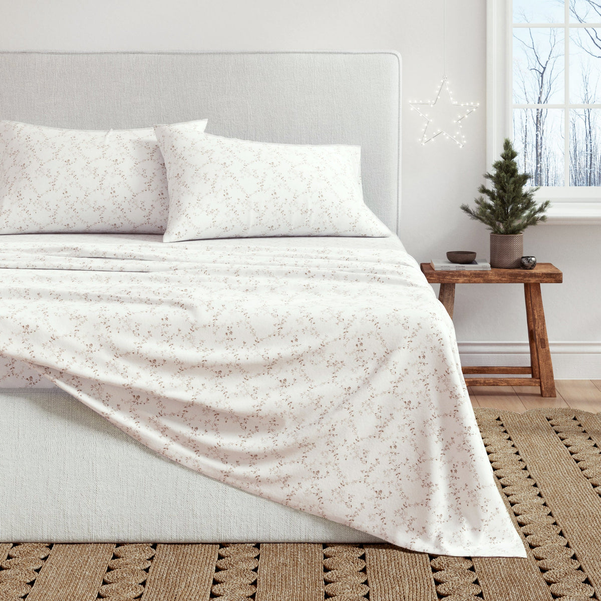 Winter Floral Turkish Cotton Flannel Sheet Set Ultra-Soft - Image 19