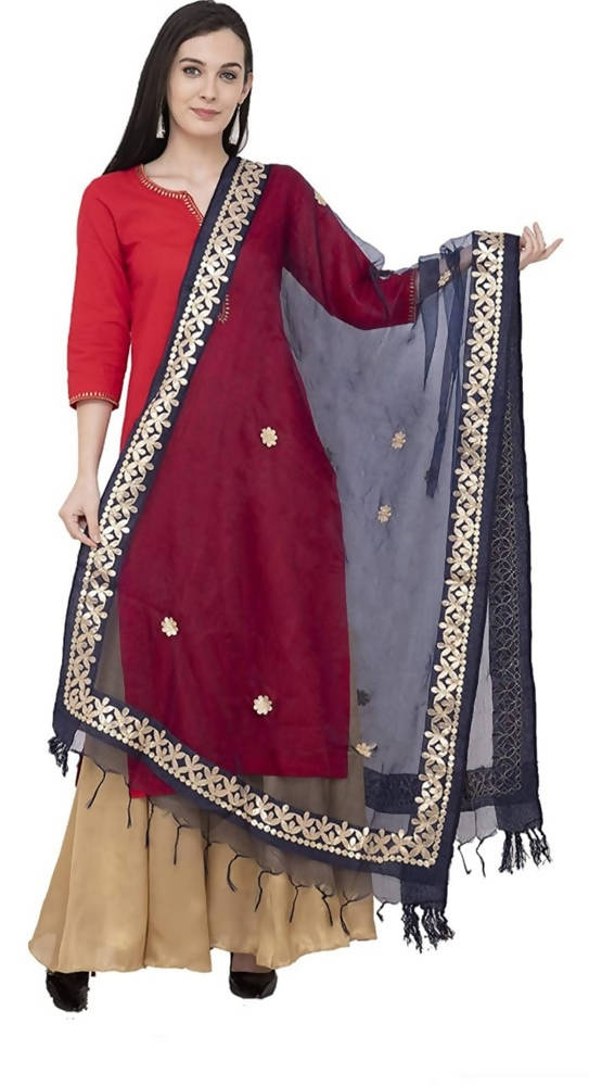 Navy blue organza dupatta featuring intricate Gotta Patti work