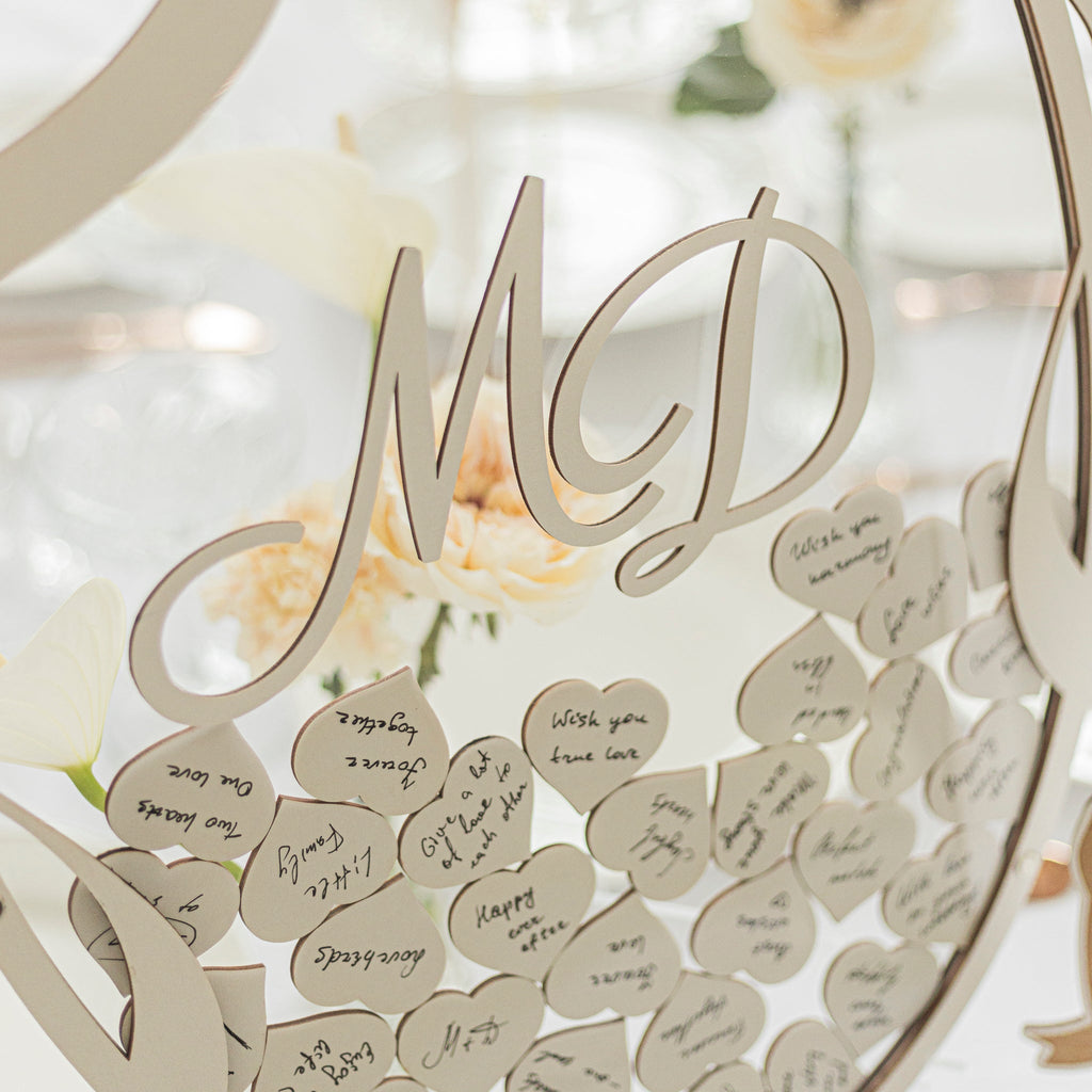 Modern Oval Guest Book - Neutral Wood & Acrylic Wedding Sign