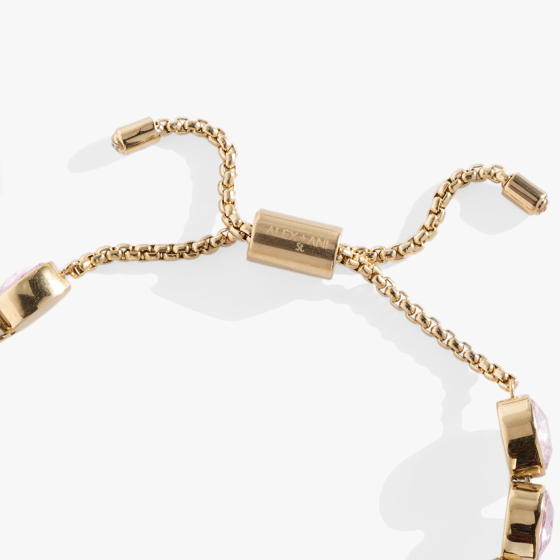 Oval Pink Crystal Tennis Bolo Bracelet in Polished Gold Tone