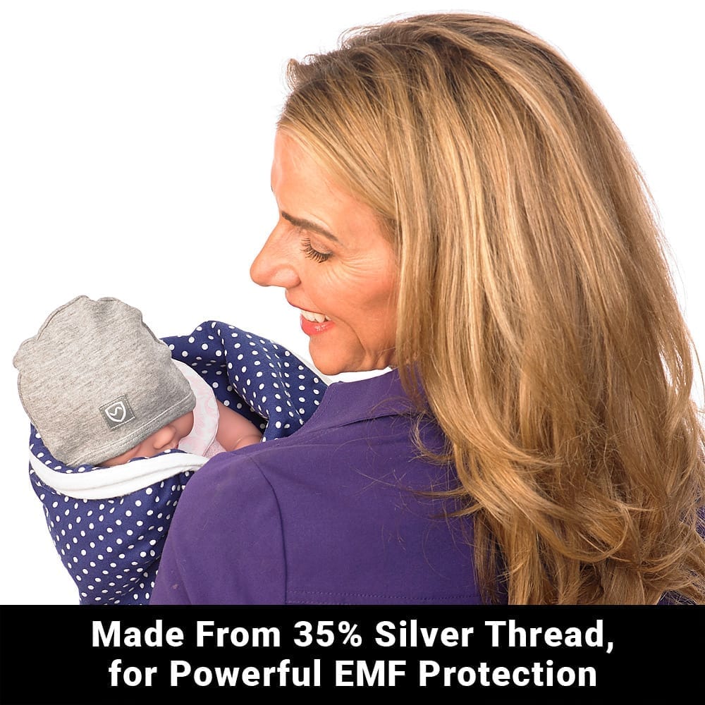 EMF Radiation Protection Baby Beanie Hat in Heather Grey - Image 4