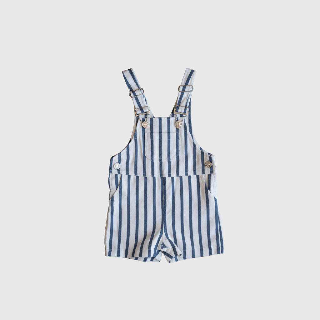 Kids Nautical Stripe Denim Overalls in Blue and White