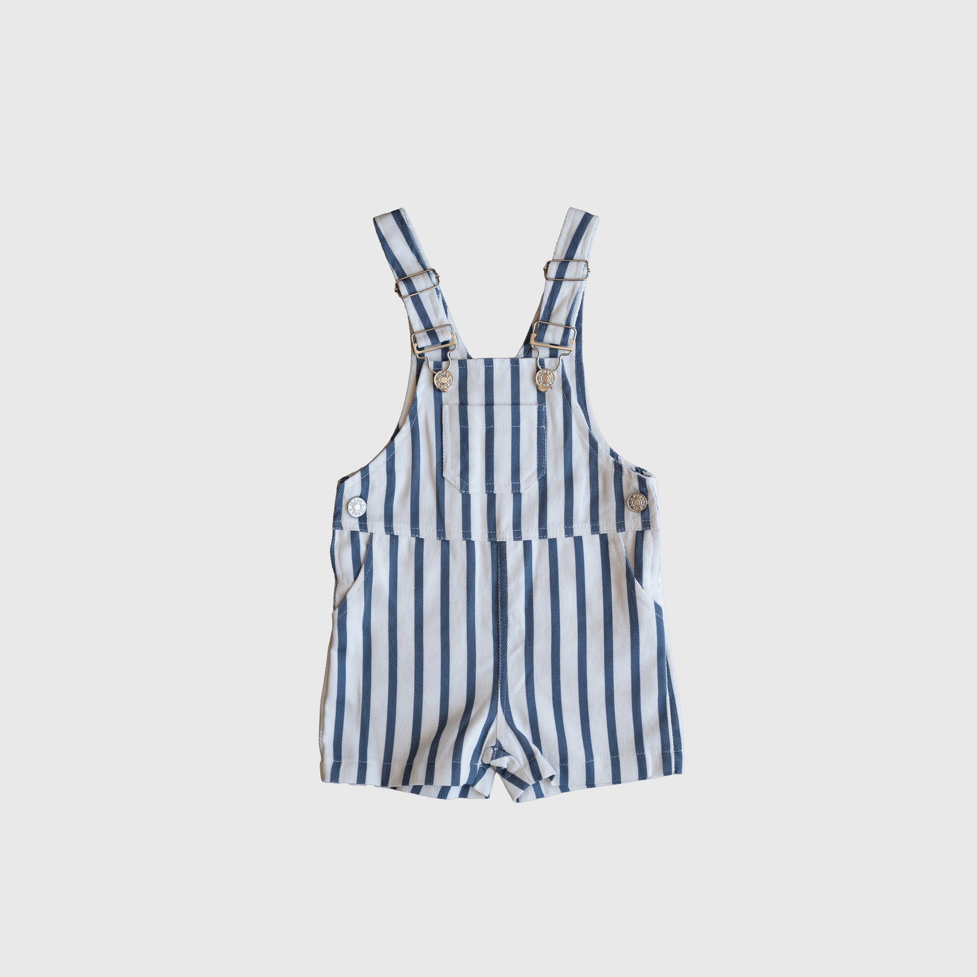 Kids Nautical Stripe Denim Overalls in Blue and White