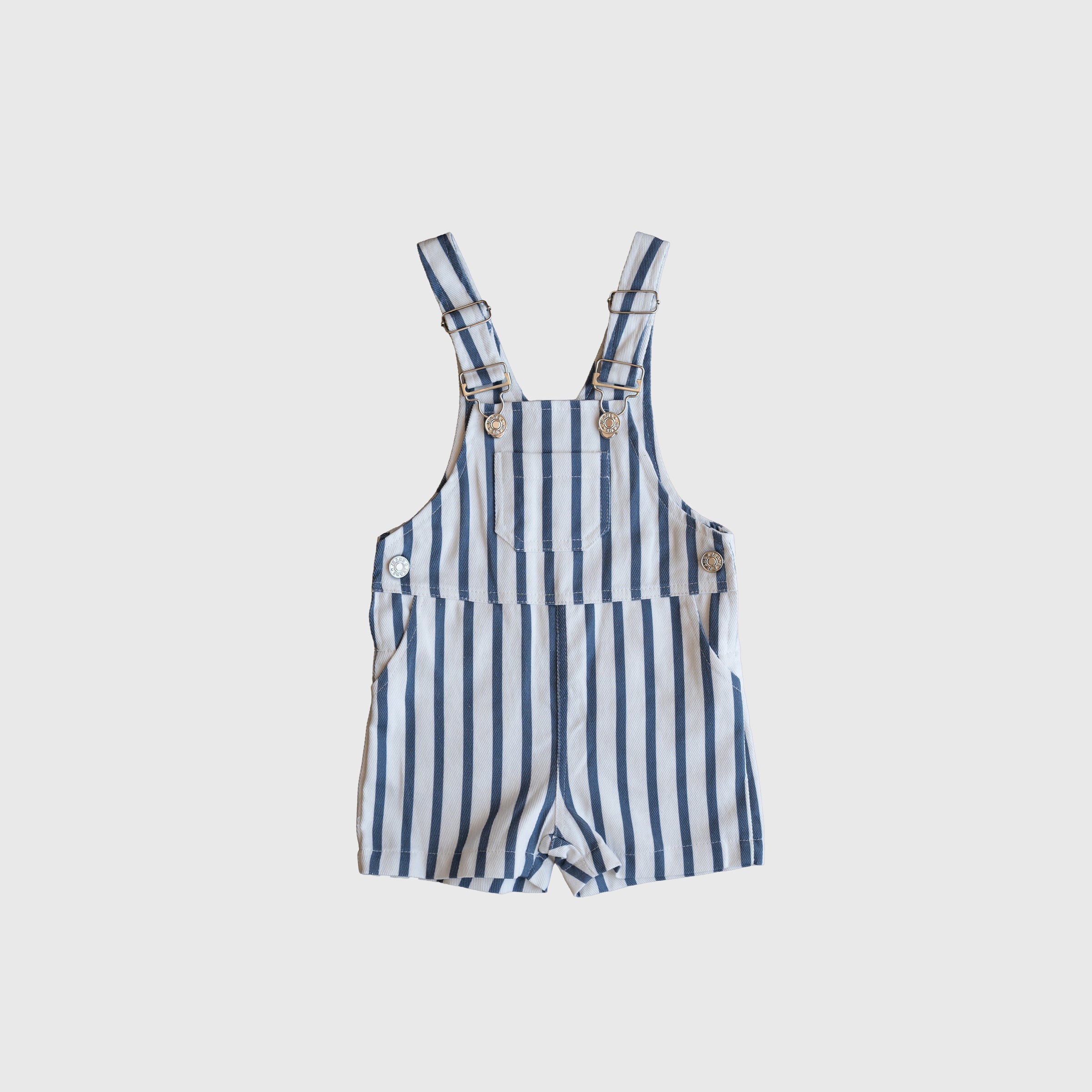 Kids Nautical Stripe Denim Overalls in Blue and White