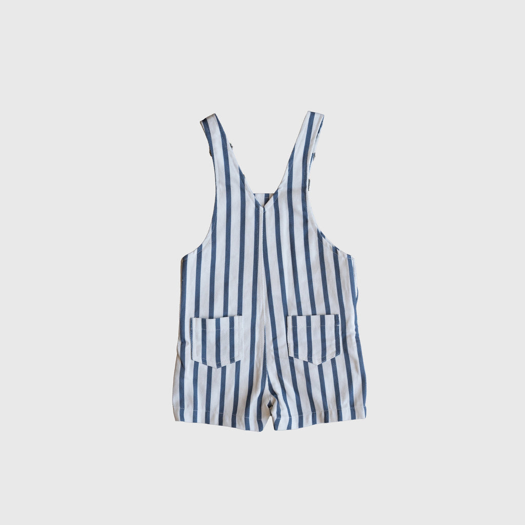Kids Nautical Stripe Denim Overalls in Blue and White