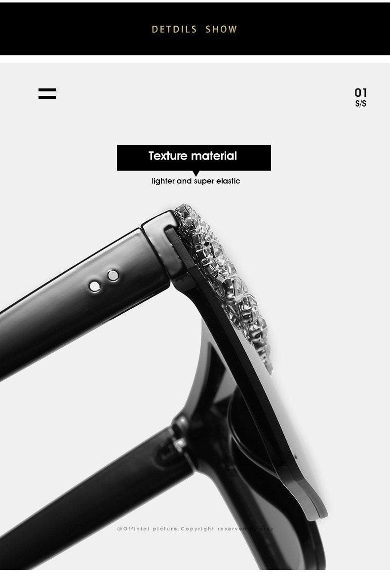Oversize Square Crystal Sunglasses with Rhinestone Flat Top Frame