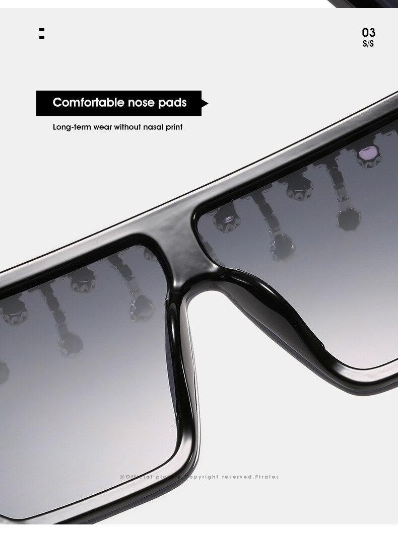 Oversize Square Crystal Sunglasses with Rhinestone Flat Top Frame