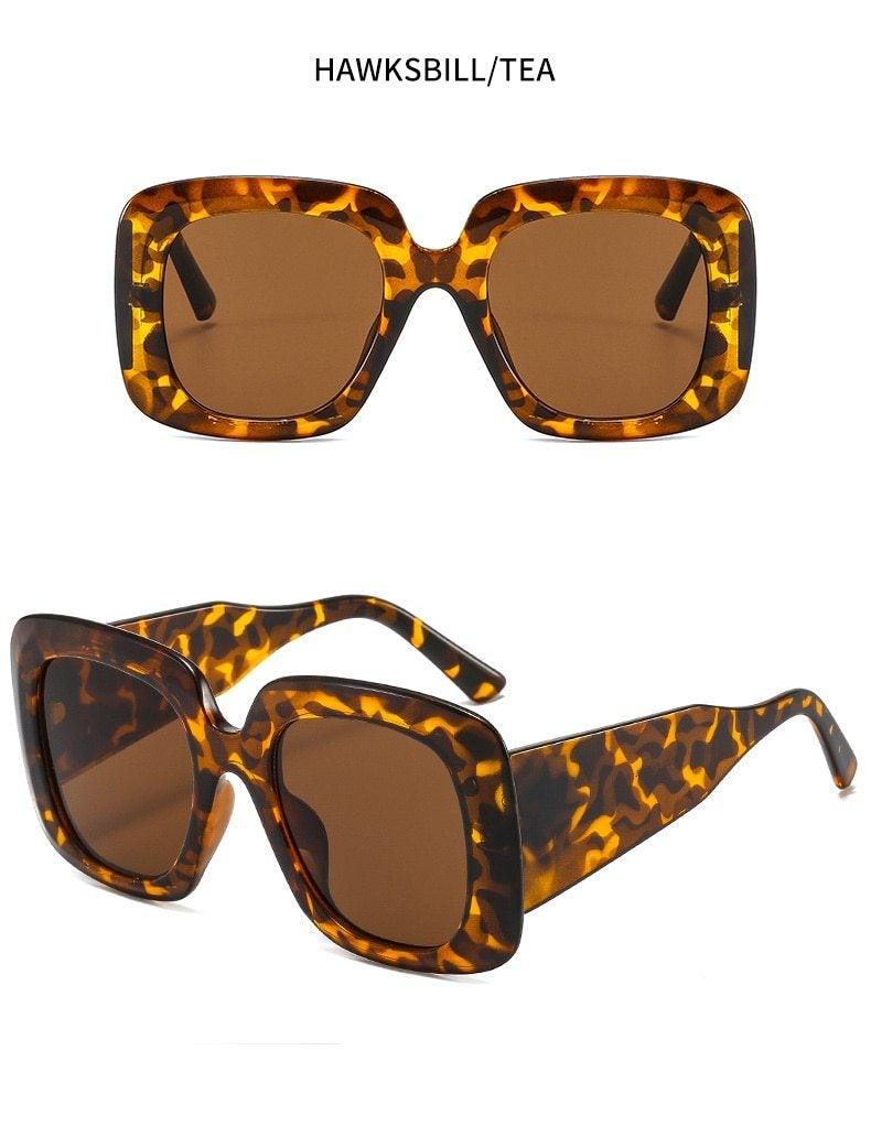 Oversized Leopard Print Square Gradient Sunglasses