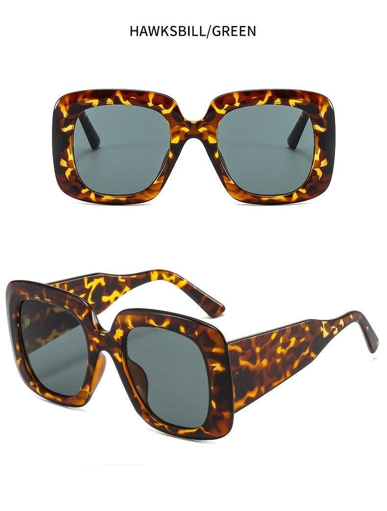 Oversized Leopard Print Square Gradient Sunglasses