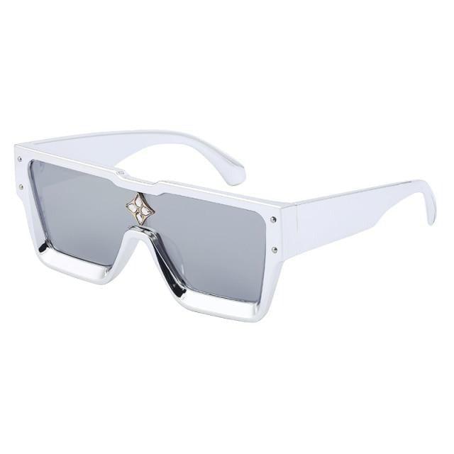 Retro Oversized Square Sunglasses with Silver Mirror Lenses