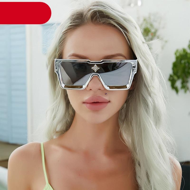 Retro Oversized Square Sunglasses with Silver Mirror Lenses