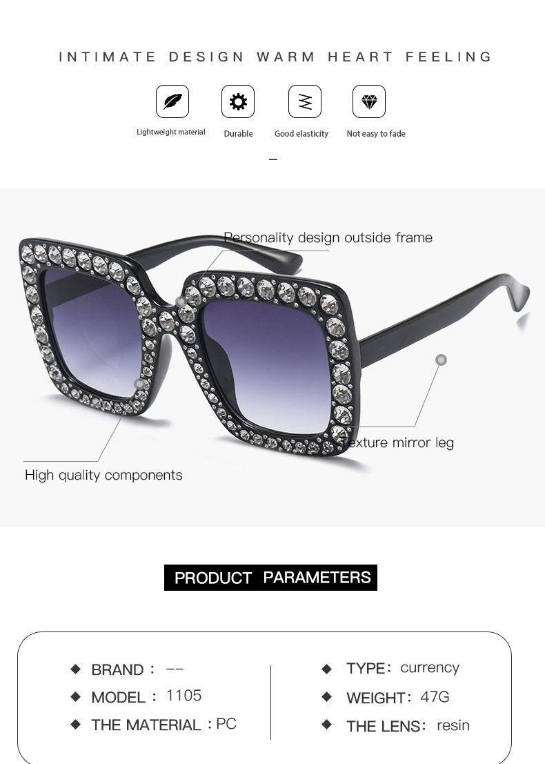 Oversized Square Crystal Sunglasses for Women Retro Diamond Shades