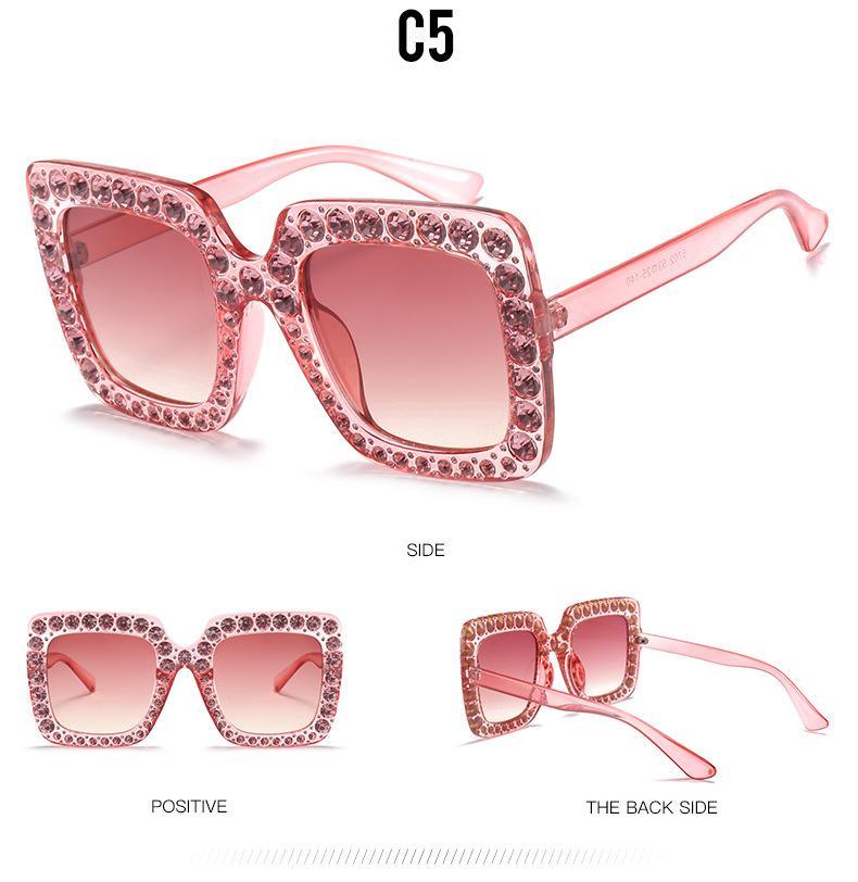 Oversized Square Crystal Sunglasses for Women Retro Diamond Shades