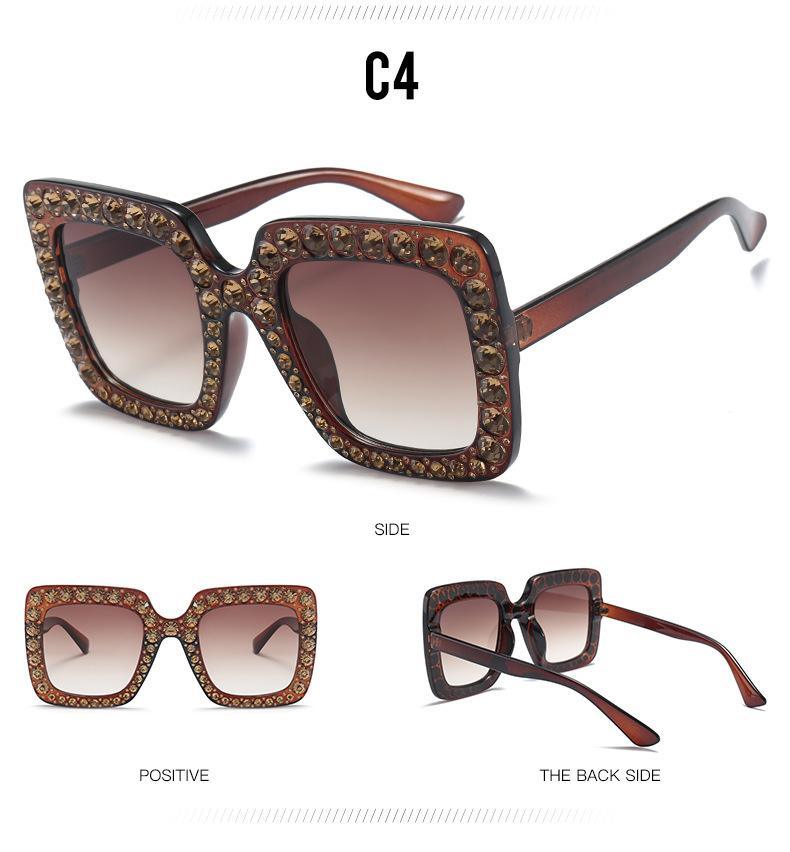 Oversized Square Crystal Sunglasses for Women Retro Diamond Shades