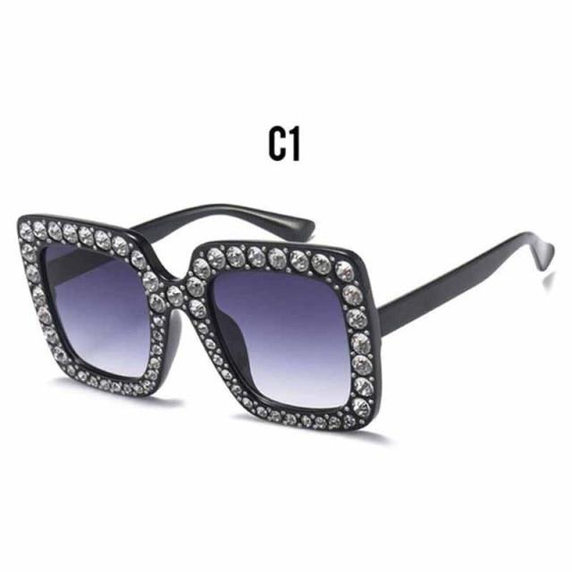 Oversized Square Crystal Sunglasses for Women Retro Diamond Shades