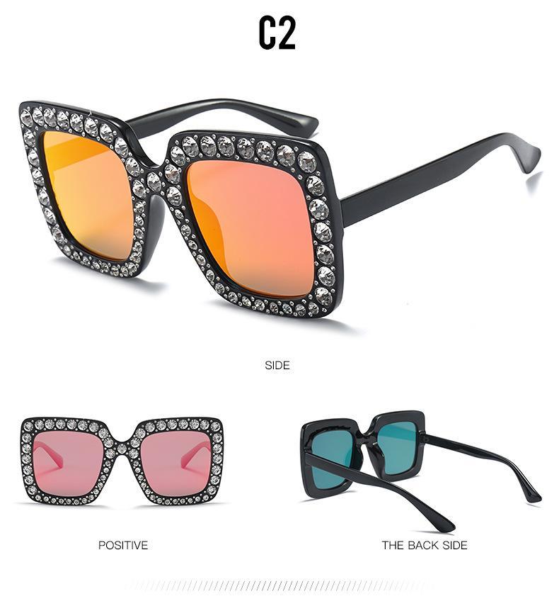 Oversized Square Crystal Sunglasses for Women Retro Diamond Shades