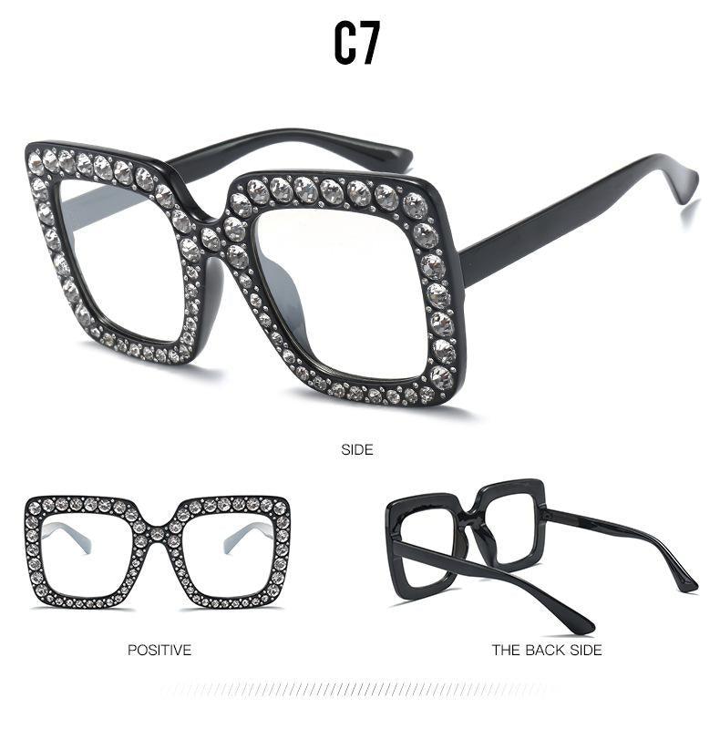 Oversized Square Crystal Sunglasses for Women Retro Diamond Shades