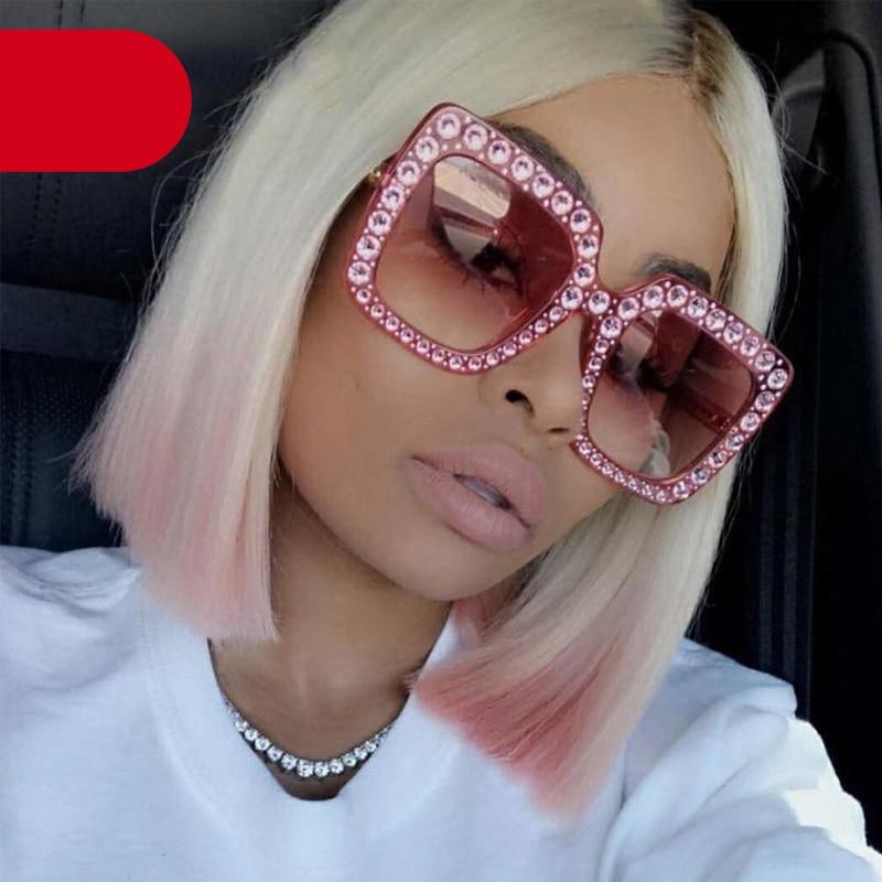 Oversized Square Crystal Sunglasses for Women Retro Diamond Shades