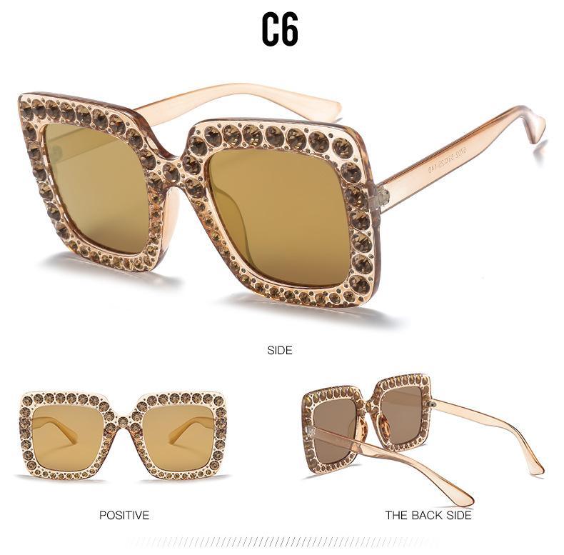 Oversized Square Crystal Sunglasses for Women Retro Diamond Shades