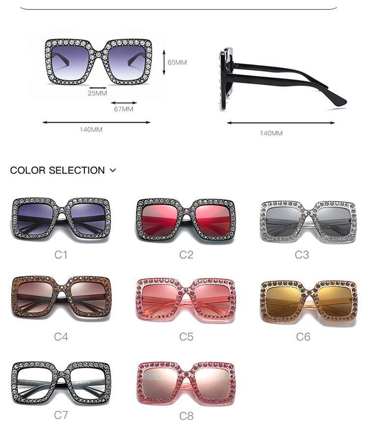 Oversized Square Crystal Sunglasses for Women Retro Diamond Shades