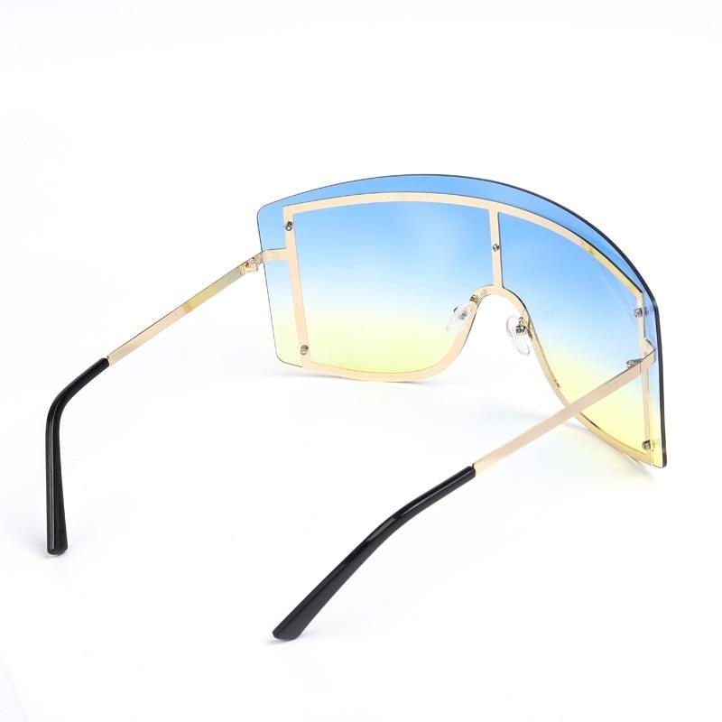 Oversized Blue & Yellow Gradient Rimless Metal Sunglasses