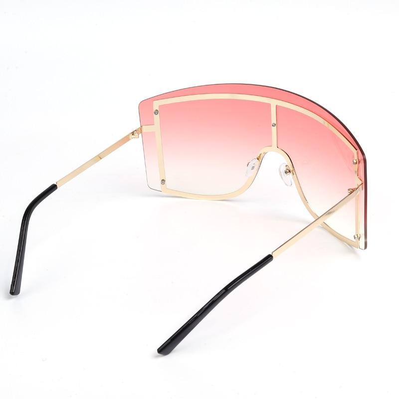 Oversized Blue & Yellow Gradient Rimless Metal Sunglasses
