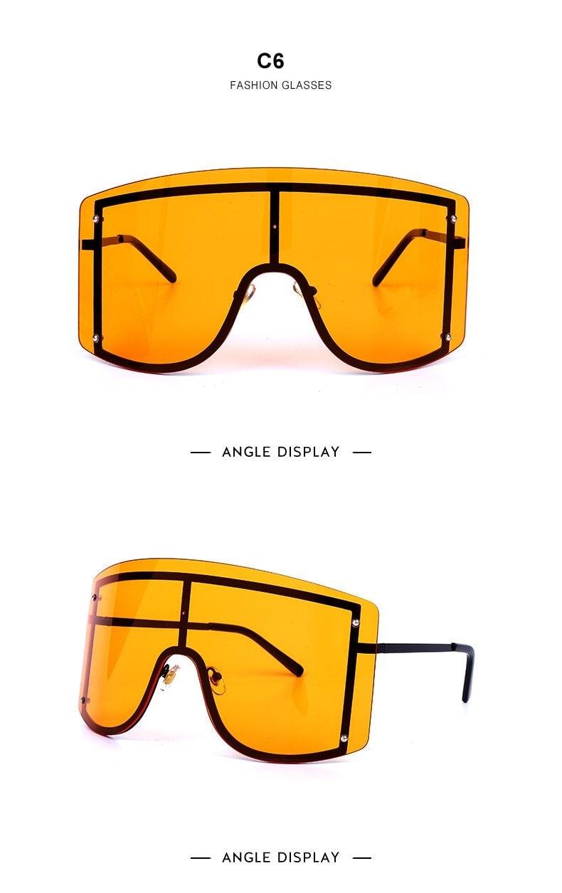 Oversized Blue & Yellow Gradient Rimless Metal Sunglasses