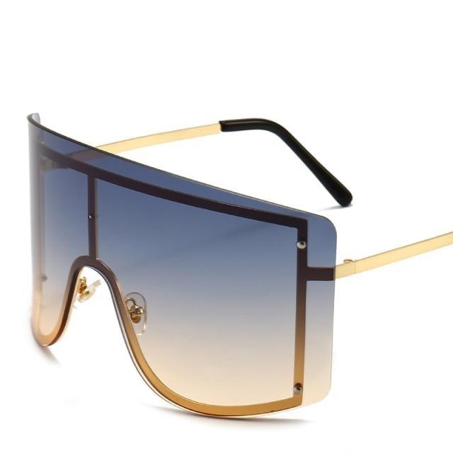 Oversized Blue & Yellow Gradient Rimless Metal Sunglasses
