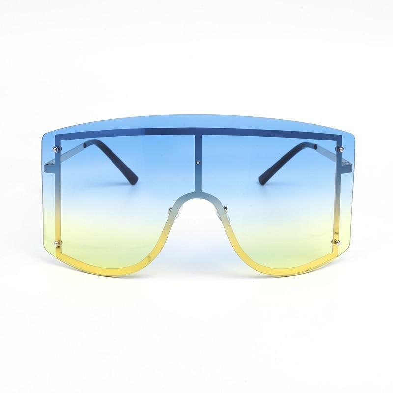 Oversized Blue & Yellow Gradient Rimless Metal Sunglasses