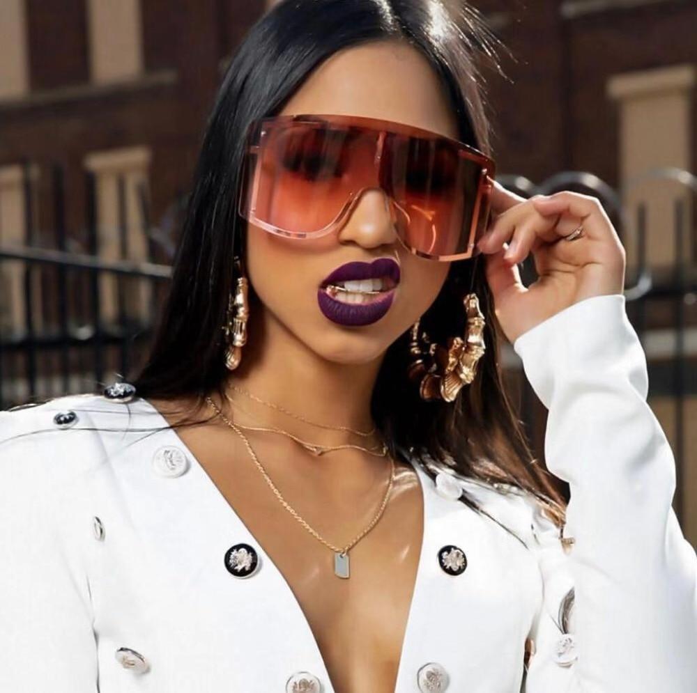 Oversized Blue & Yellow Gradient Rimless Metal Sunglasses