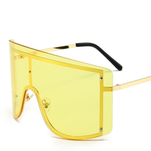 Oversized Blue & Yellow Gradient Rimless Metal Sunglasses