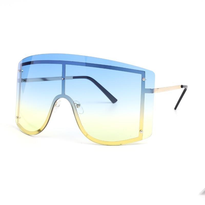 Oversized Blue & Yellow Gradient Rimless Metal Sunglasses
