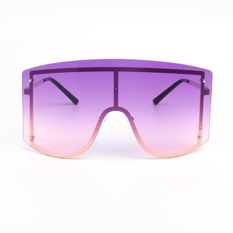 Oversized Blue & Yellow Gradient Rimless Metal Sunglasses
