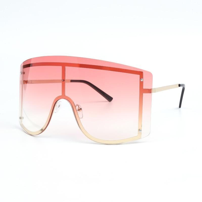 Oversized Blue & Yellow Gradient Rimless Metal Sunglasses