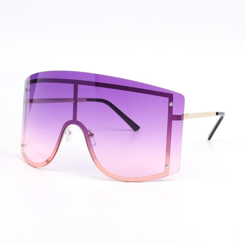 Oversized Blue & Yellow Gradient Rimless Metal Sunglasses