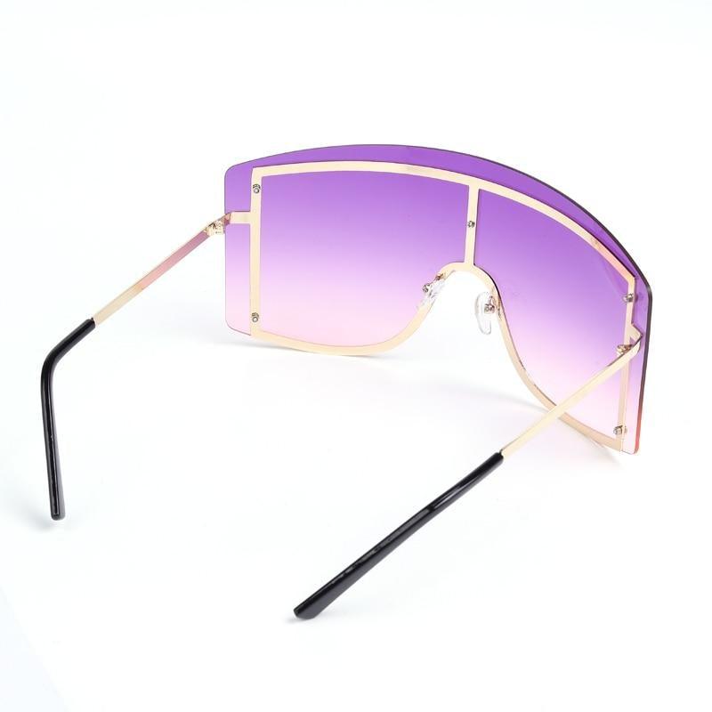 Oversized Blue & Yellow Gradient Rimless Metal Sunglasses